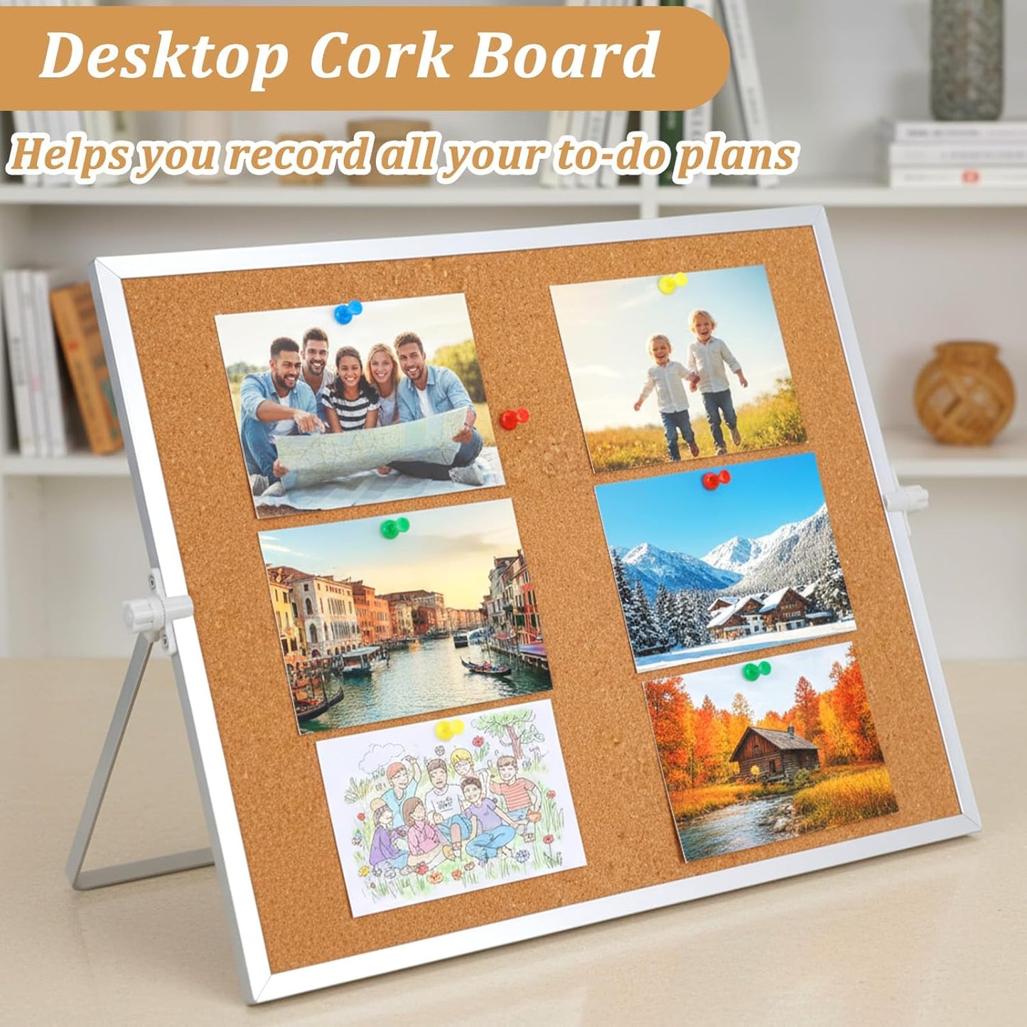 2 Pcs 11.81"×15.74" Cork Bulletin Board, Double Sided Pin with Silver Aluminum Border, Small Desktop Cork Board with Stand for Home, Office, School, Desk Message or Picture