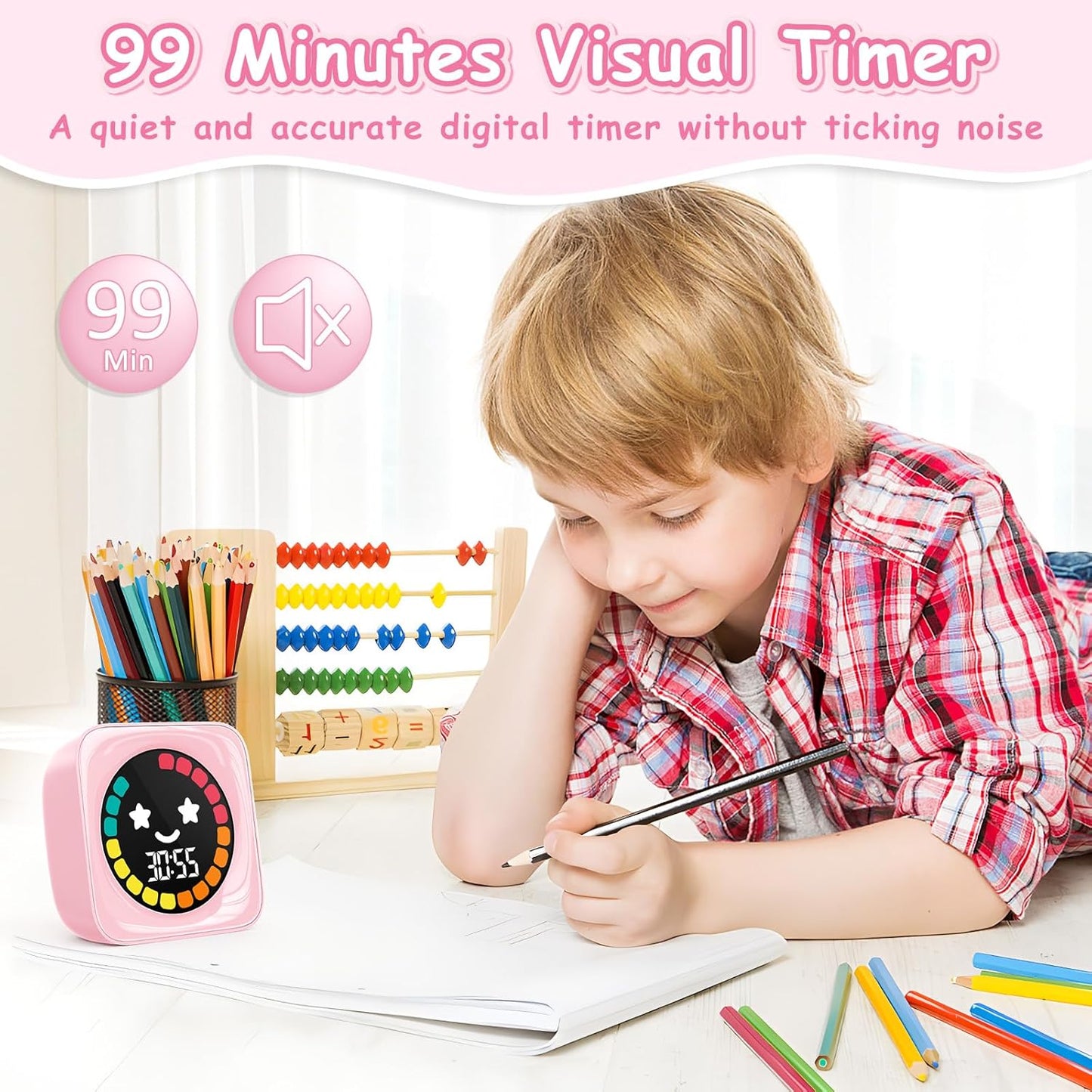 HAUKINIX 99-Minute Visual Timer with Pomodoro Timer Productivity Focus Timer Countdown Stopwatch Desk ADHD for Study, Work, Student, Procrastination, Loud Alarm/Mute/Vibration, 2 Brightness Levels