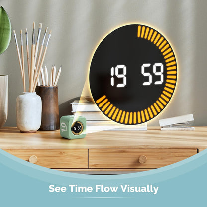 KADAMS Pomodoro Timer – Visual Cube with 5/10/30/60 Min Presets, LED Countdown Ring & Count Up Mode, Silent Flip Productivity Timer for Study, Classroom, Office, Cooking (Green 5-10-30-60 min)