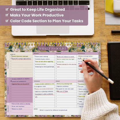 Weekly To Do List Notepad with 52 Undated Sheets（8.5"×11"）- Undated Weekly Planner Notepad for Office Desk Accessories and Supplies - Midnight Lilac