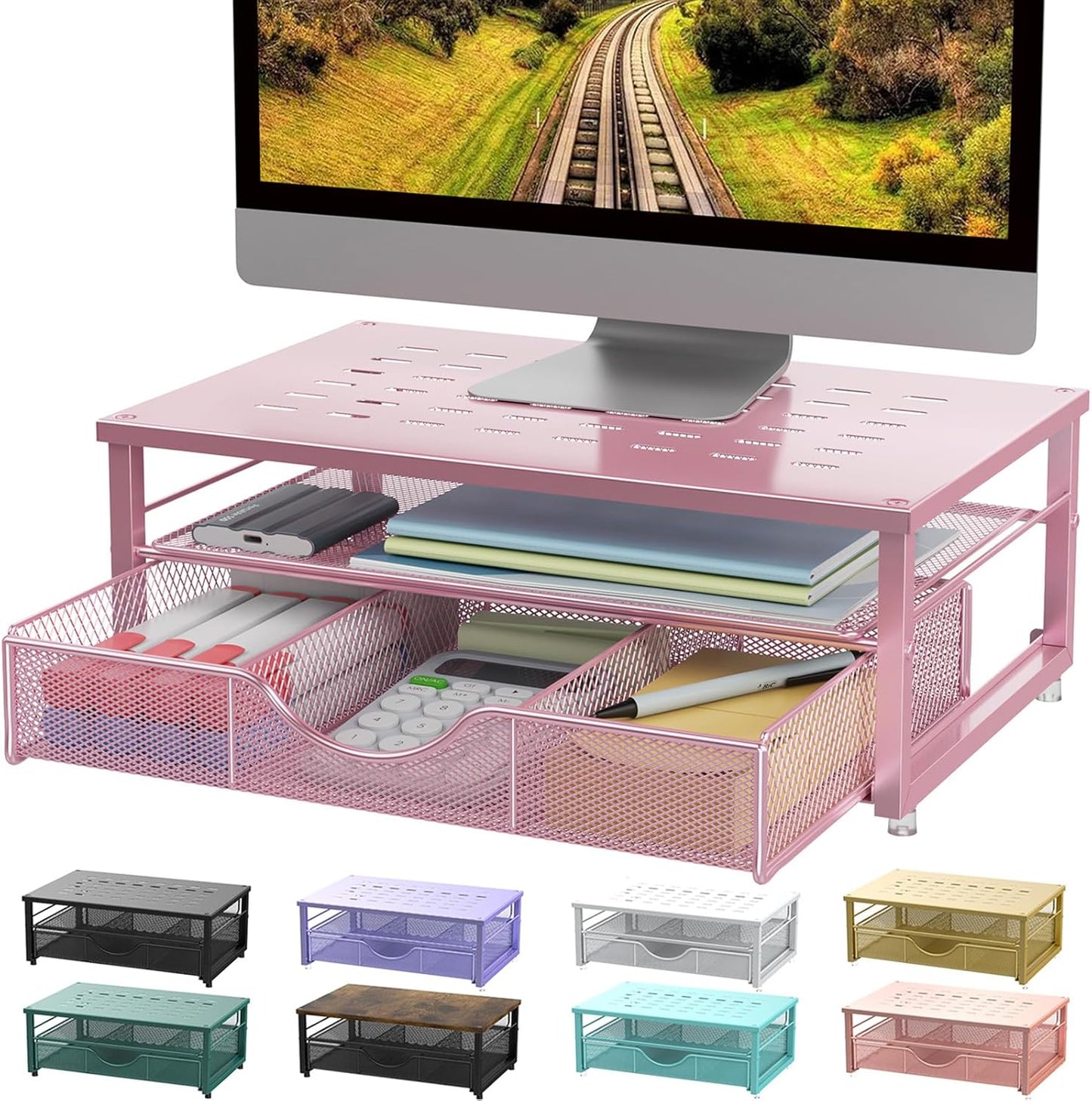 gianotter Computer Monitor Stand Riser, office organizer with Drawer, Office Organizers Storage for Classroom Office Supplies (Wood)