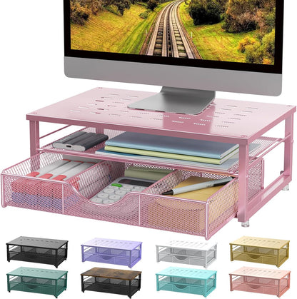 gianotter Computer Monitor Stand Riser, office organizer with Drawer, Office Organizers Storage for Classroom Office Supplies (Wood)