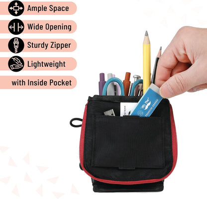 Mr. Pen- Standing Pencil Case Pouch, Sit & Lay Mesh-View Design, Black & Gray, Interior Pocket & 2 Elastic Binder Loops, Cute Pencil Case for Girls and Boys