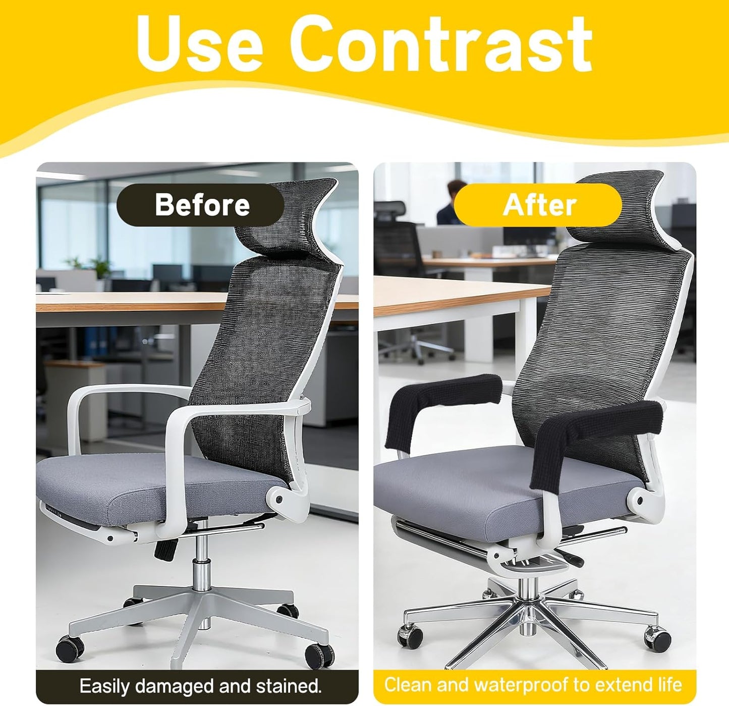 2pcs Office Chair Armrest Covers, Arm Rest Covers for Office Chair,with Zipper, Stretchable Chairs Arm Pads, Black Armrest Cover for Chairs