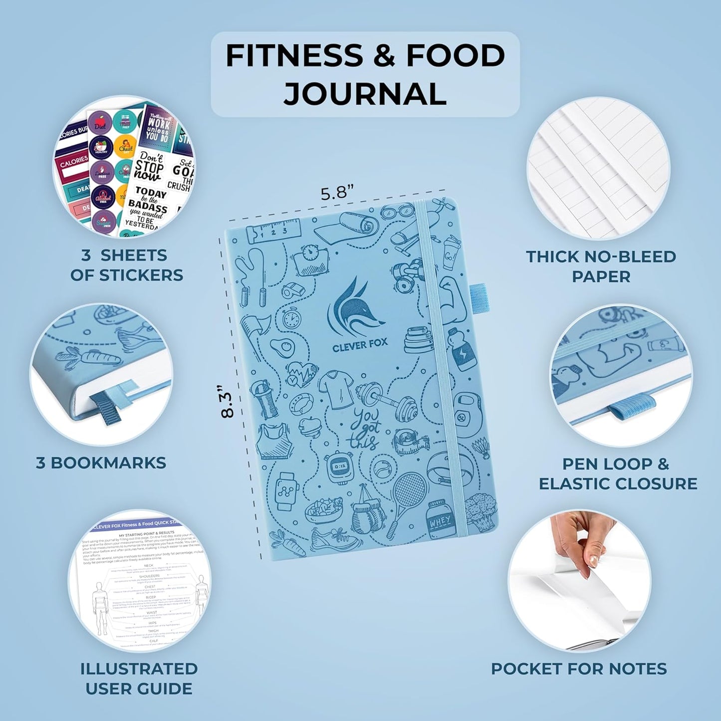 Clever Fox Fitness & Food Journal – Nutrition & Workout Planner for Women & Men – Diet & Gym Exercise Log Book with Calendars, Diet & Training Trackers - Undated, A5 Size, Hardcover (Forest Green)