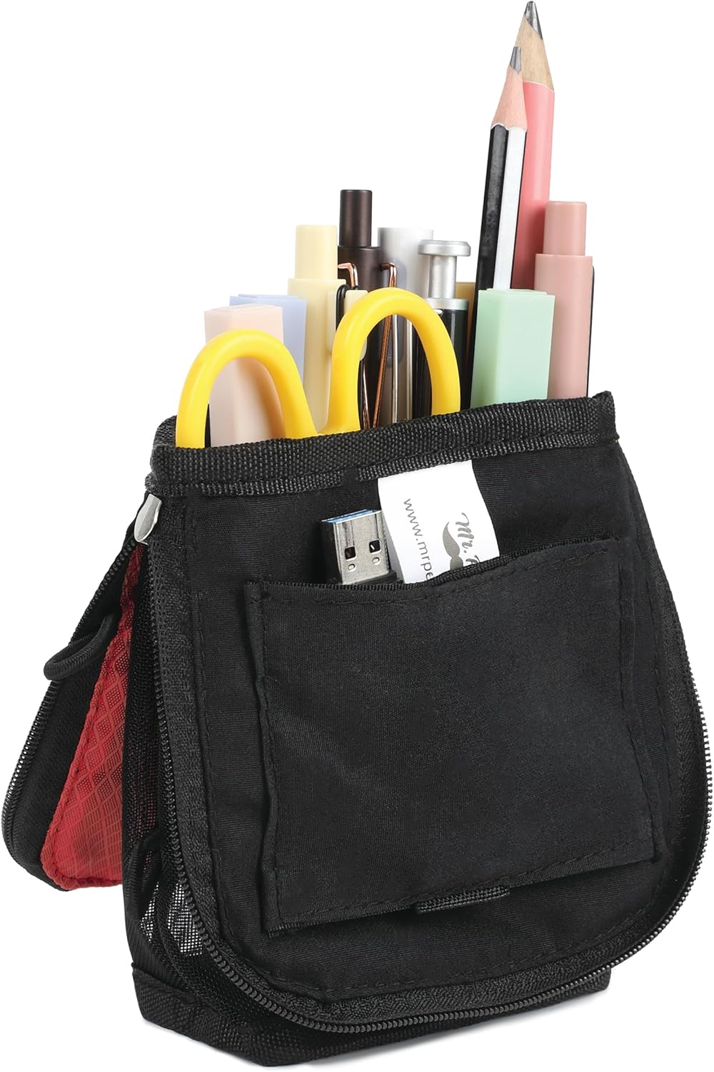 Mr. Pen- Standing Pencil Case Pouch, Sit & Lay Mesh-View Design, Black & Gray, Interior Pocket & 2 Elastic Binder Loops, Cute Pencil Case for Girls and Boys