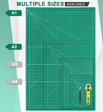 Density-upgraded 18"x12" Self Healing Cutting Mat, Idemeet Rotary Sewing Mat for Crafts, 5-Ply Blade Table Protector Cut Board for Fabric Leather Cutting Quilting Modeling Hobby Project, A3, Black