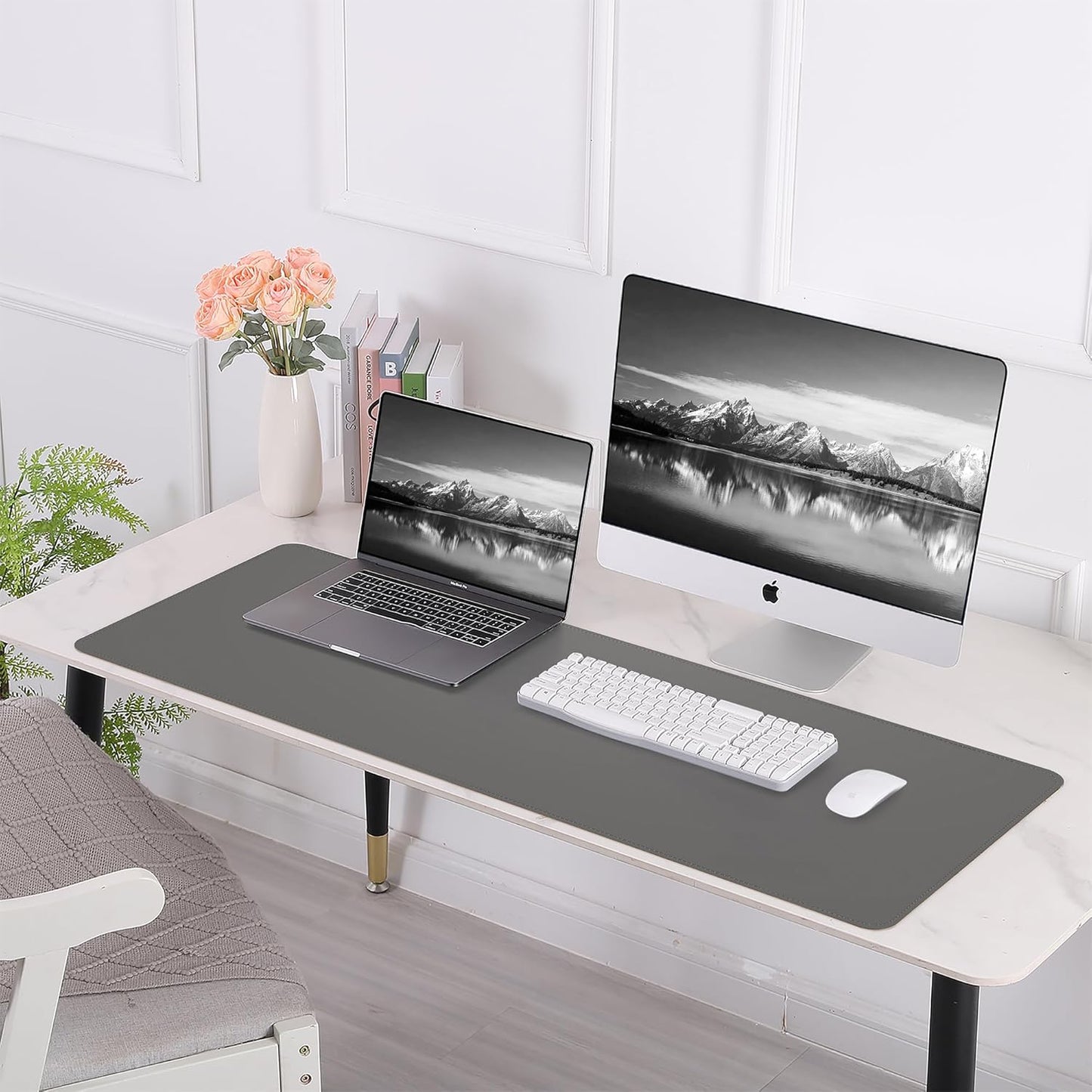 AFIING Large Desk Mat 47" x 17", Dual-Sided Natural Cork & PU Leather Desk Pad, Non-Slip Waterproof Mouse Pad for Office, Home & Gaming, Black