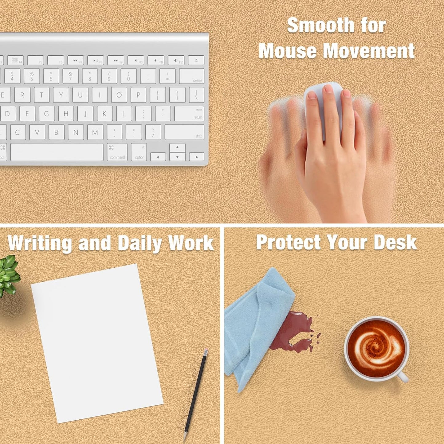 Hsurbtra Desk Pad, 23.6" x 13.8" PU Leather Desk Mat, M Extended Mouse Pad, Waterproof Desktop Blotter Protector, Non-Slip Ultra Thin Small Laptop Keyboard Writing Mat for Office Home, Pink