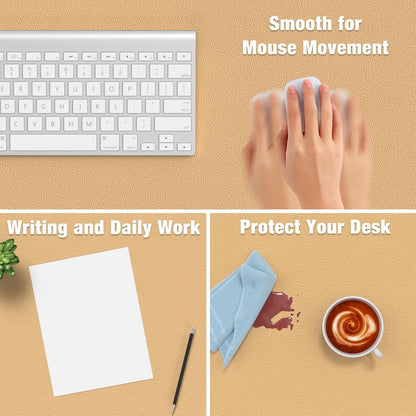 Hsurbtra Desk Pad, 23.6" x 13.8" PU Leather Desk Mat, M Extended Mouse Pad, Waterproof Desktop Blotter Protector, Non-Slip Ultra Thin Small Laptop Keyboard Writing Mat for Office Home, Pink