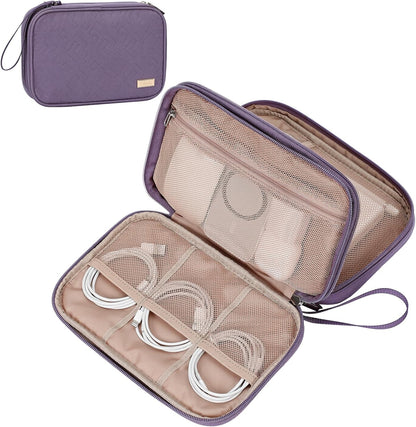 NISHEL Travel Cord Organizer Case, Double Layers Tech Electronic Bag, Essentials for Charger, Cable, Phone, Flash drive, Medium, Pink