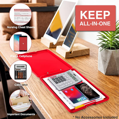 Sooez Clipboard with Storage, Plastic Storage Clipboards with Low Profile Clip, Nursing Clip Boards Foldable, Hanging Clipboard Case for Work, Teacher, Classroom Must Haves, Office School Supplies