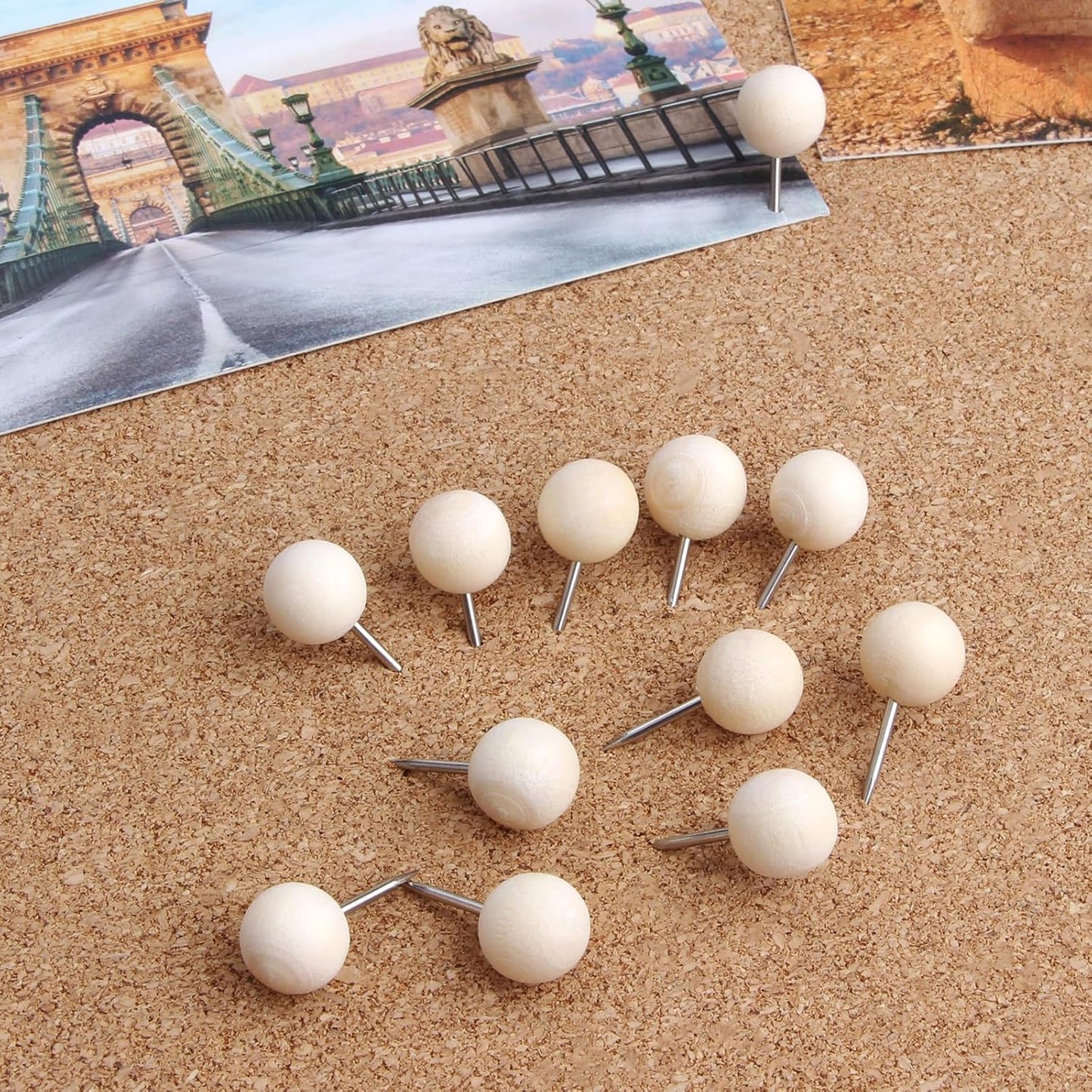 Wood Push Pins 120 Pcs,Decorative Wooden Thumb Tacks for Corkboard and Bulletin Board (120 pcs Map Tacks)