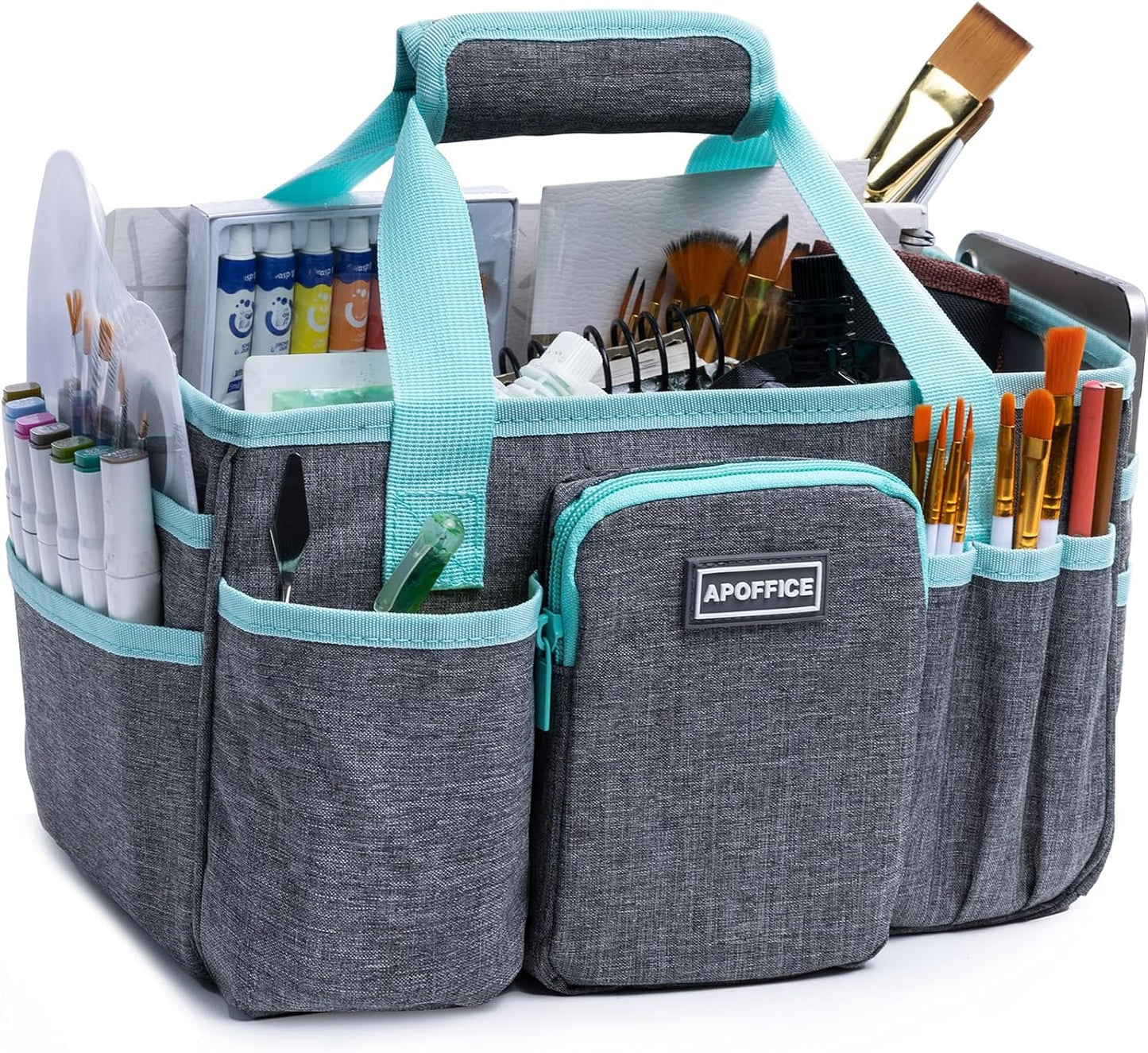 Art Supply Organizer Tote Bag – Craft Caddy with Handle, Utility Storage Tote with Multiple Pockets & Adjustable Divider for Stationary, Sewing, Scrapbooking, School, Office, Medical Supplies
