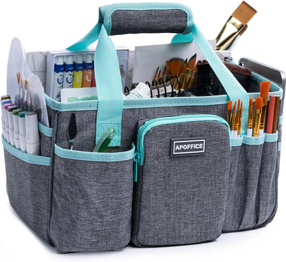 Art Supply Organizer Tote Bag – Craft Caddy with Handle, Utility Storage Tote with Multiple Pockets & Adjustable Divider for Stationary, Sewing, Scrapbooking, School, Office, Medical Supplies