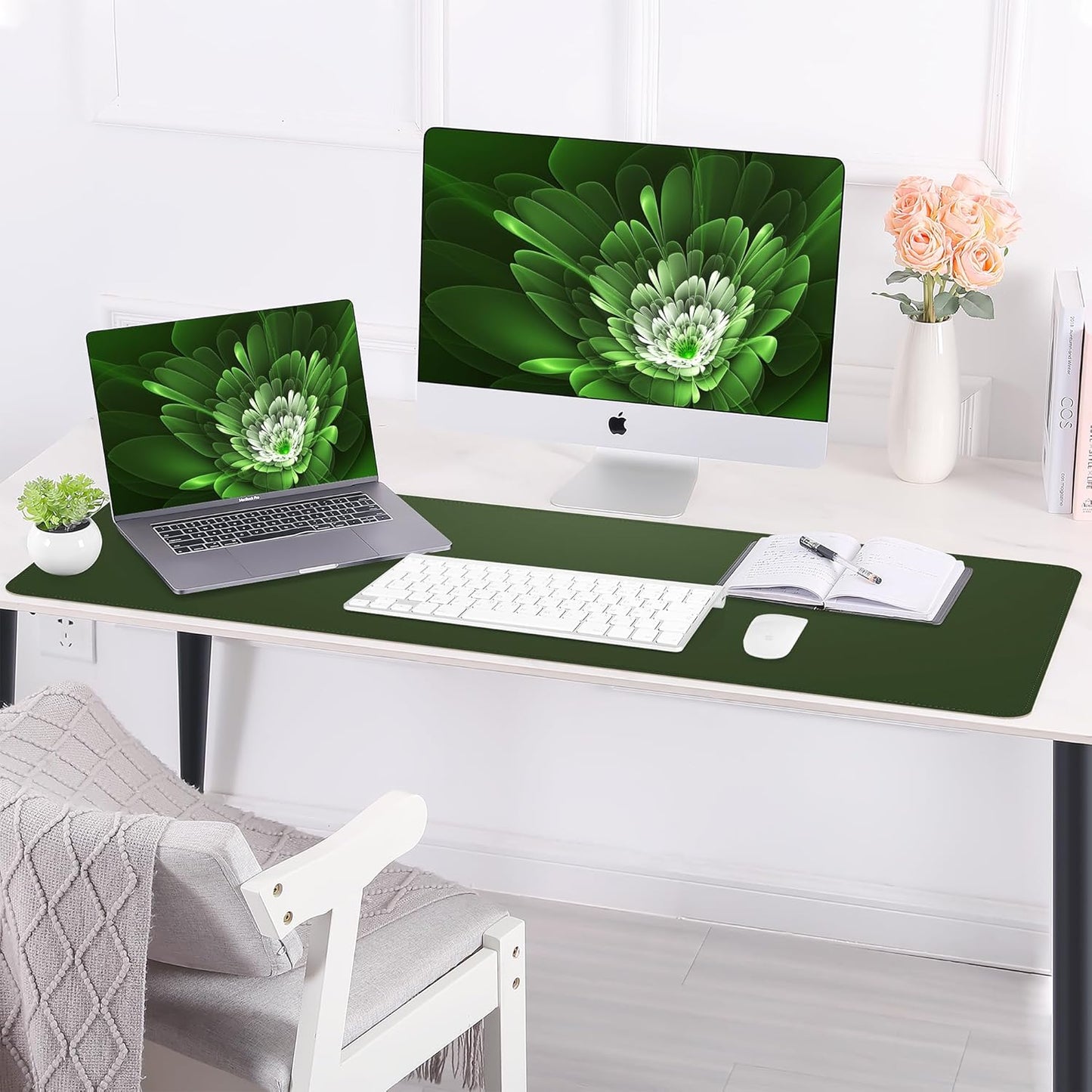AFIING Large Desk Mat 47" x 17", Dual-Sided Natural Cork & PU Leather Desk Pad, Non-Slip Waterproof Mouse Pad for Office, Home & Gaming, Black
