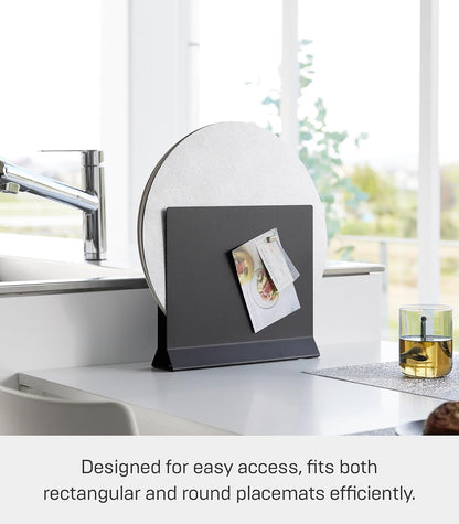 Yamazaki 1999 Placemat Stand, White, Approx. W11.8 x D2.6 x H10.4 inches (30 x 6.5 x 26.5 cm), Tower Placemat Storage, Tray Storage, Round Compatible