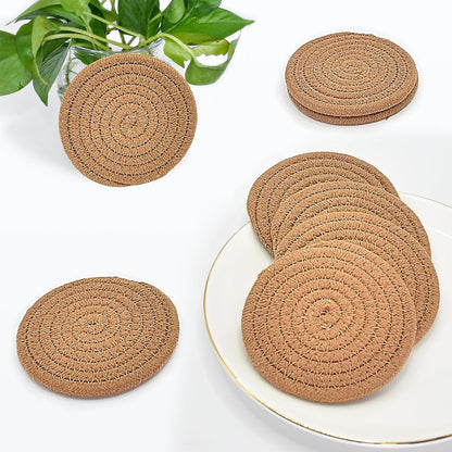ABenkle 8 Pcs Drink Coasters with Holder, Cotton Woven Absorbent Coasters for Drinks, Minimalist Home Decor Coaster Set for Wooden Tabletop Protection Table, 4.3 inches Mixed Brown