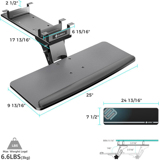 EUREKA ERGONOMIC Height Adjustable Mouse & Keyboard Tray Under Desk, 28x10'' Large Slide Out Swivel Tilt Computer Keyboard Drawer with Pad for Gaming Home Office, Dual Mount
