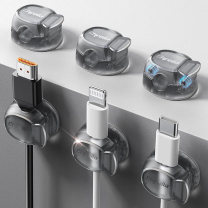 Chfeila 8 Pack Cable Clips [Dual Spring & Clasp] Cable Management, Max Secure Adhesive Cord Organizer, Cord Holder for Nightstand, School Office, College Dorm Essentials, Desk Accessories & Decor