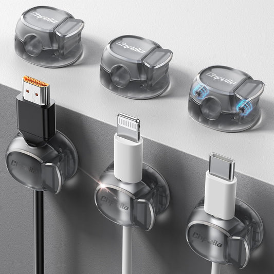 Chfeila 8 Pack Cable Clips [Dual Spring & Clasp] Cable Management, Max Secure Adhesive Cord Organizer, Cord Holder for Nightstand, School Office, College Dorm Essentials, Desk Accessories & Decor