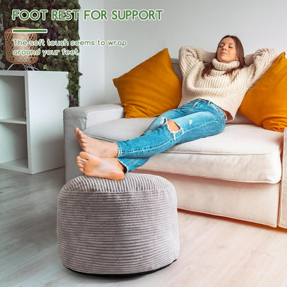 HIGOGOGO Round Stuffed Pouf Ottoman, Corduroy Poufs with Foam Chunk Filling, Furry and Fluffy Pouf Foot Stool Storage Ottoman, 20 X 15 Floor Poufs Foot Rest for Living Room, Dark Grey