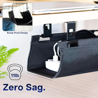 VIVO Screw-on Under Desk 16 inch Fabric Cable Management Tray, Wire Concealer, Power Strip Storage, Workspace Organization, Easy Fold Down Access, Black, DESK-AC16F-S