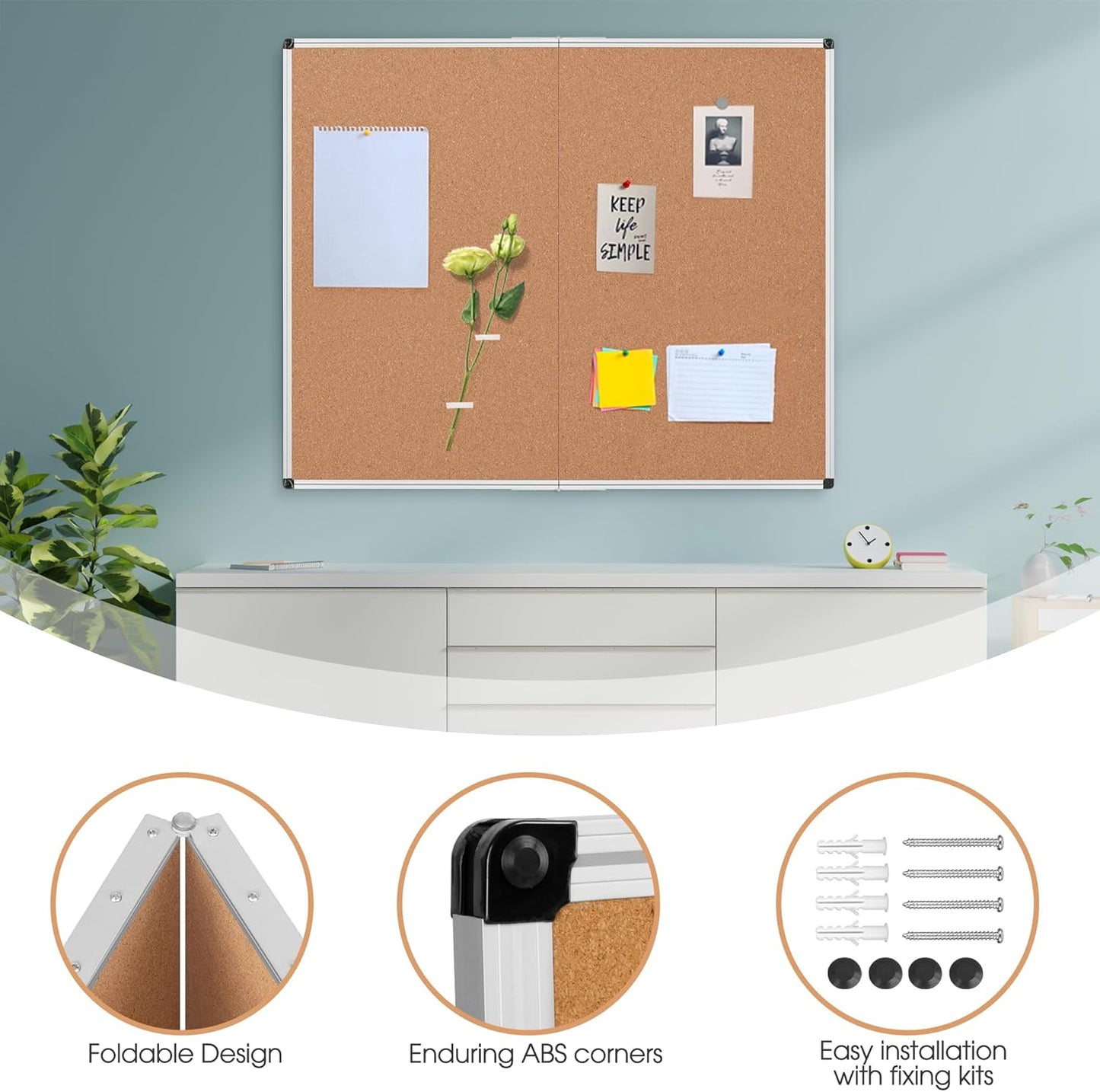 Bulletin Board 36 x 48, Silver Aluminium Framed 4x3 Large Wall Mounted Cork Office Notice Pin Board