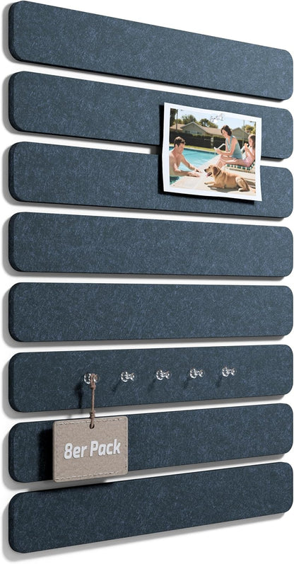 Fluxynara Cork Board Alternative Felt Strip Board 8-Pack 13"x2", Office Pin Board with 50 Push Pins, Adhesive Install for Bedroom Door & Home Office(Linen Dusk)