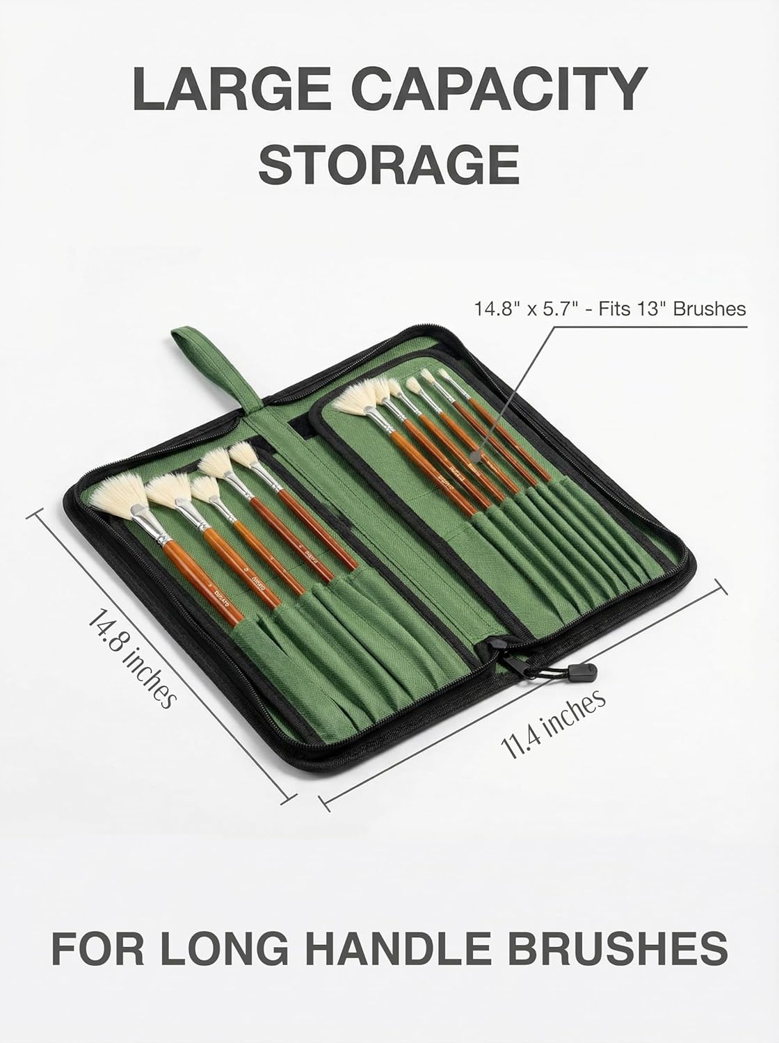 DUGATO Short Paint Brush Holder & Organizer 5.4x10.7 Inches, Blue Canvas Bag for Brushes up to 9.3" Length, Case with 15 Slots, Artist Brush Carrying Case (Brush Not Included)
