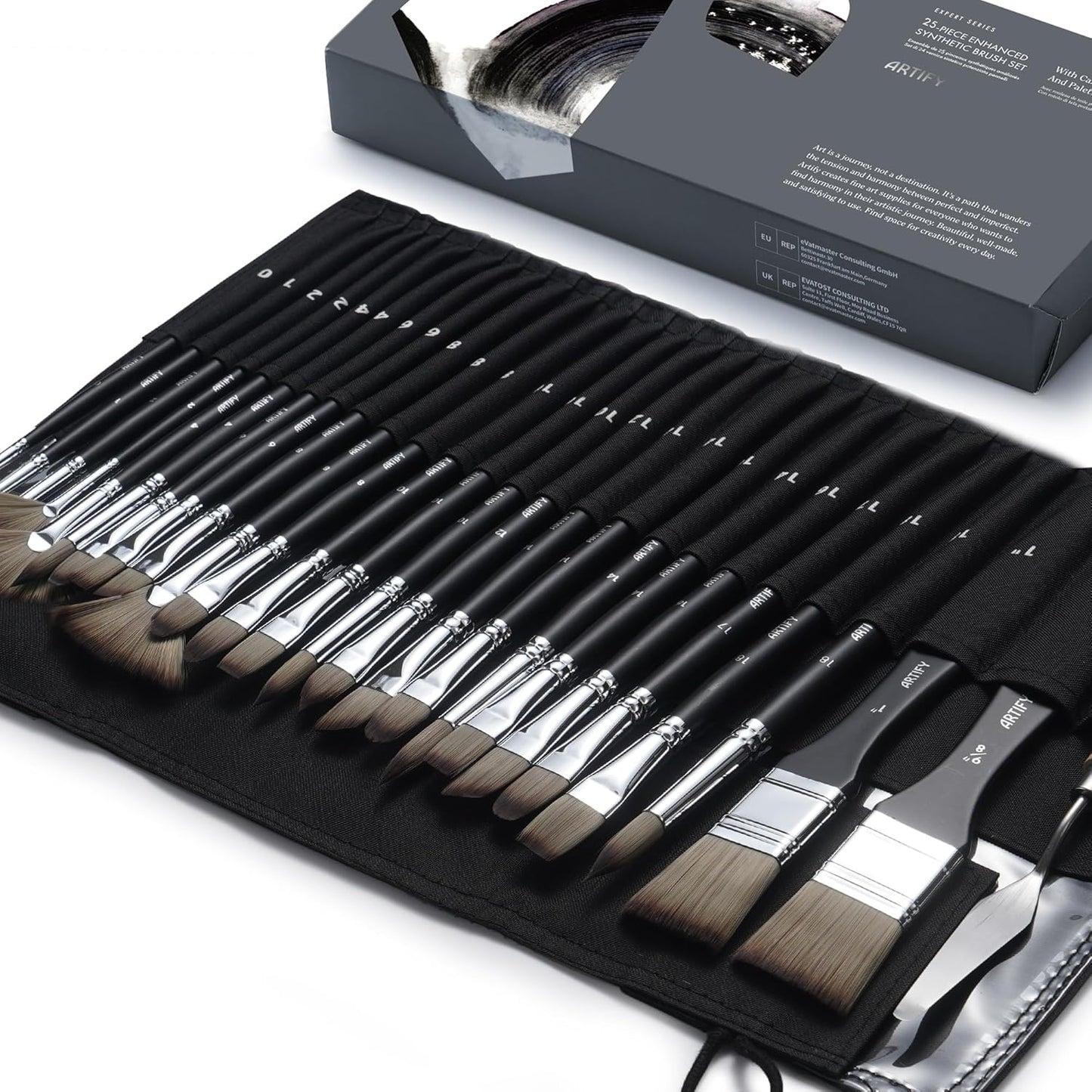 ARTIFY 25 Pieces Professional Paint Brush Set – Expert Series Synthetic Nylon Brushes for Acrylic, Oil, Watercolor, Gouache – No Shedding, Canvas Roll Case & Palette Knife, Artist Gifts Art Supplies