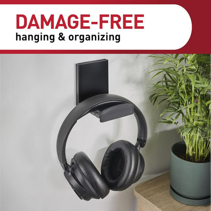 Command Headphone Hanger, 1 Holder and 4 Strips, Holds a 2.7" Wide Band, White, Great for Damage-Free Electronics Organization for Wired or Wireless Headphones