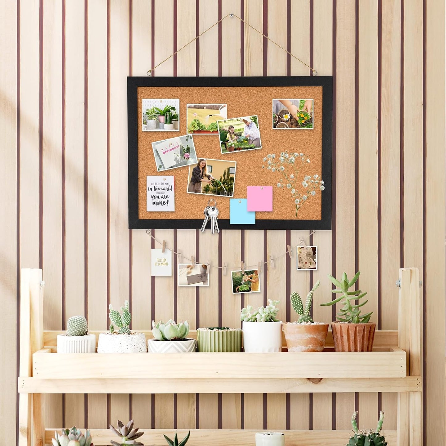 DOLLAR BOSS Bulletin Boards with Linen 1-Pack 16''X 12'' Double-Sided Cork Board for Walls Wood Framed Bulletin Boards, Small Pin Board for Home Kitchen Office Decorative Hanging 10 Pushpins