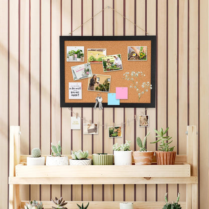 DOLLAR BOSS Bulletin Boards with Linen 1-Pack 16''X 12'' Double-Sided Cork Board for Walls Wood Framed Bulletin Boards, Small Pin Board for Home Kitchen Office Decorative Hanging 10 Pushpins