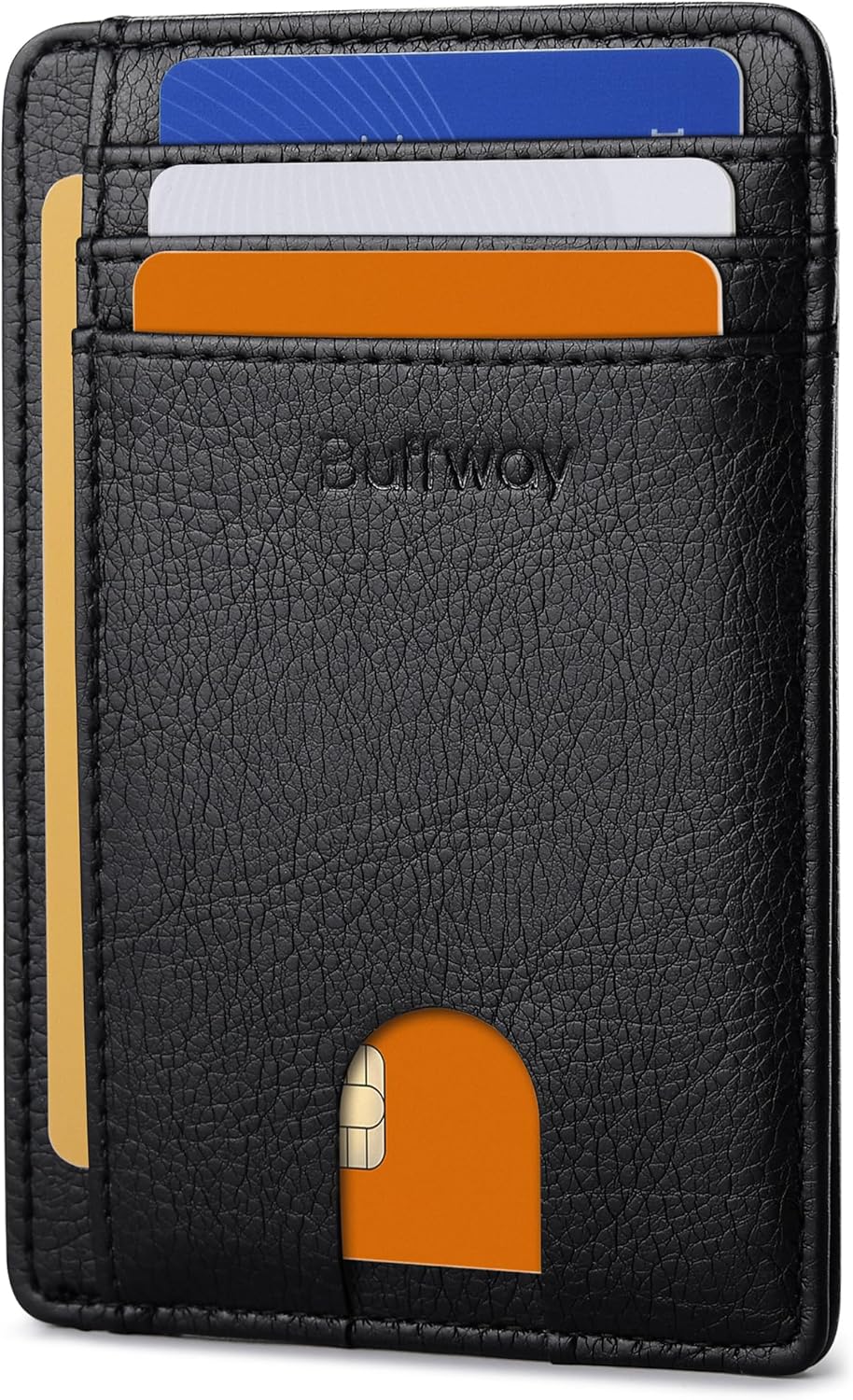 Buffway Slim Minimalist Front Pocket RFID Blocking Leather Wallets for Men and Women - Carbon Fiber Black - Colors B
