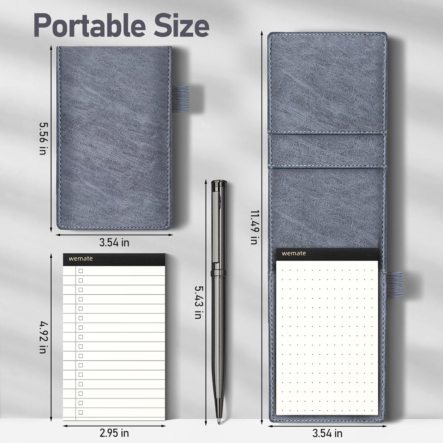 WEMATE 10 Pieces Notepad Holder Set Pocket Notebook - Included Mini Pocket Notepad Holder Set with 8 Memo Book Refills and Metal Pen for Meetings, Daily Records, and Notes 3 x 5 Inch (Brown)
