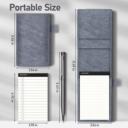 WEMATE 10 Pieces Notepad Holder Set Pocket Notebook - Included Mini Pocket Notepad Holder Set with 8 Memo Book Refills and Metal Pen for Meetings, Daily Records, and Notes 3 x 5 Inch (Brown)