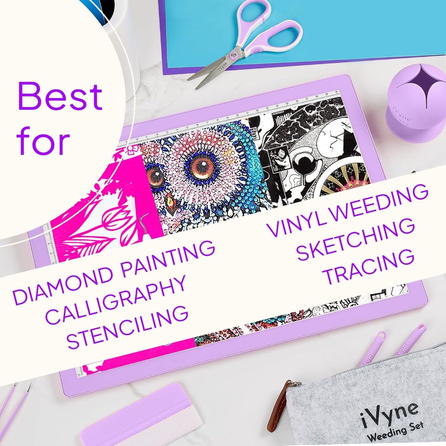 iVyne Rechargeable A4 Light Pad for Tracing & Weeding - LED Light Board for Weeding Vinyl - for Cricut Vinyl Weeding Tools - Ultra-Thin & Portable - Perfect for Artists & Crafters - Pink