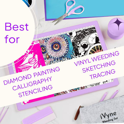 iVyne Rechargeable A4 Light Pad for Tracing & Weeding - LED Light Board for Weeding Vinyl - for Cricut Vinyl Weeding Tools - Ultra-Thin & Portable - Perfect for Artists & Crafters - Pink