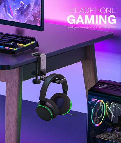 Foldable Headphone Stand and Hook – Aluminum Headset Holder Clamp Mount Under Desk, Universal Fit for Gaming Headphones, Space-Saving Hanger Organizer