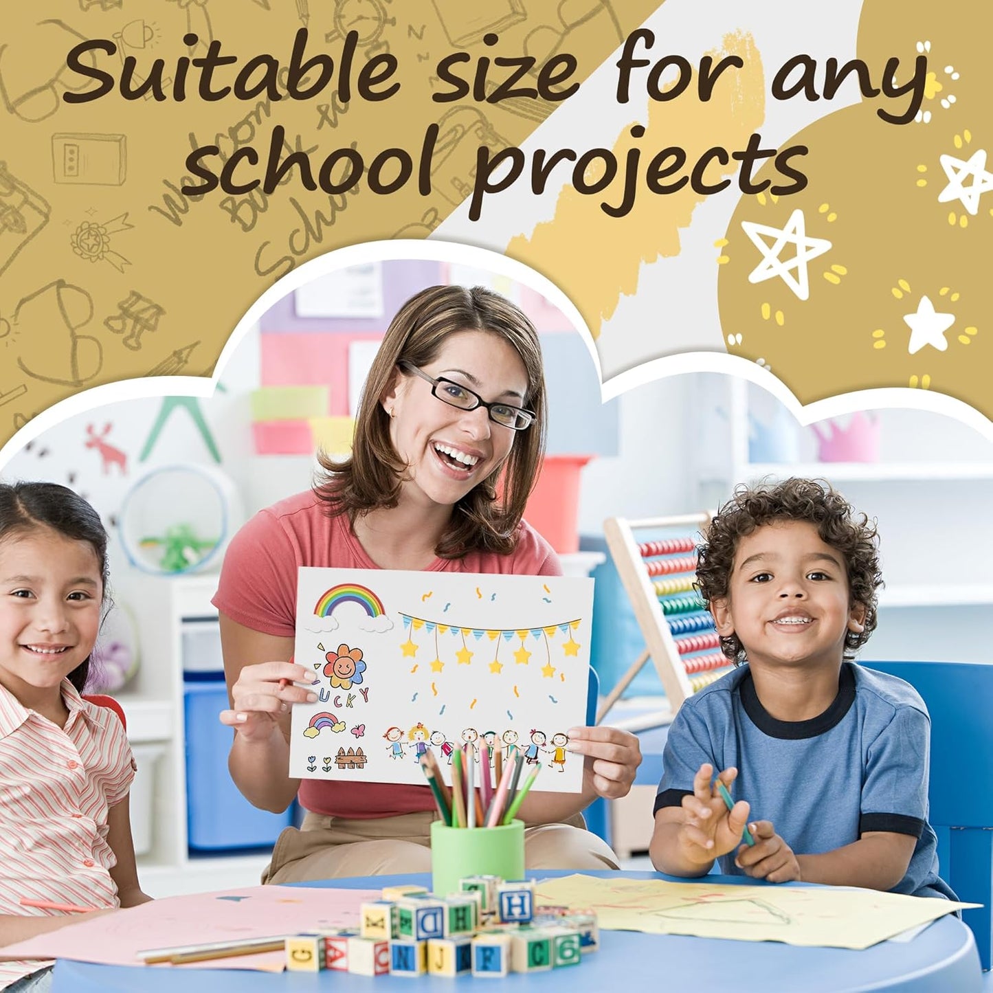 PSHVYM 4 Pcs Trifold Poster Board, 26 x 17 inches Poster Board with Double Sided Tapes and Cardboard, Corrugated Presentation/Display Board for School Project, Science Fair, Business
