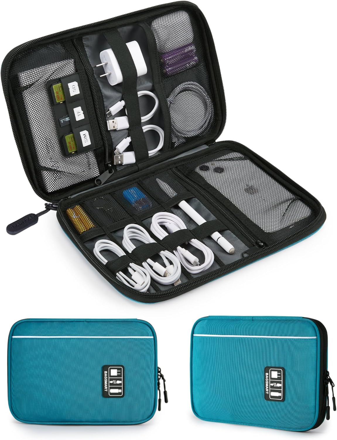 BAGSMART Large Electronics Travel Organizer Case, Tech Accessories Cord Storage Bag for Phone, Power Bank, SD Card, Cables, Black