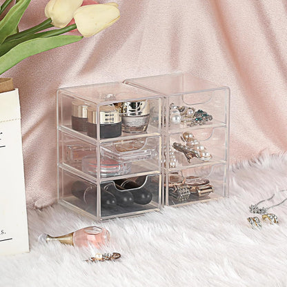 BTSKY 2 Pack Small Acrylic Storage Organizer with Drawers, 3-Layer Clear Desktop Organizer for Office Supplies Mini Storage Box with Drawers for Desk, Desktop Makeup Drawer Jewelry Storage Box