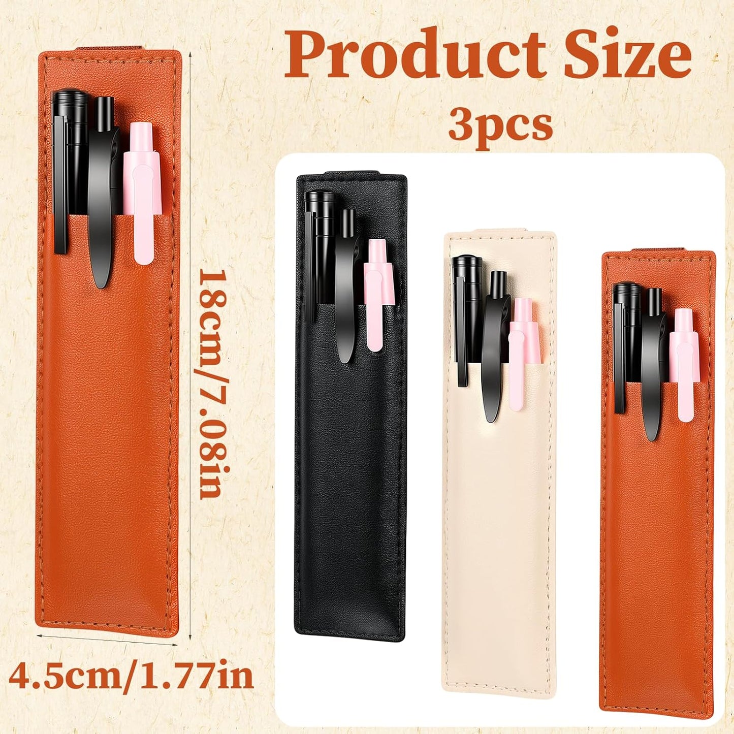 3 PCS Elastic Pen Holder for Notebook, PU Leather Notebook Pen Holder Portable Pencil Holders Adjustable Pens Sleeve Pouch with Stretchable Band for School Office Hardcover Journals Planners