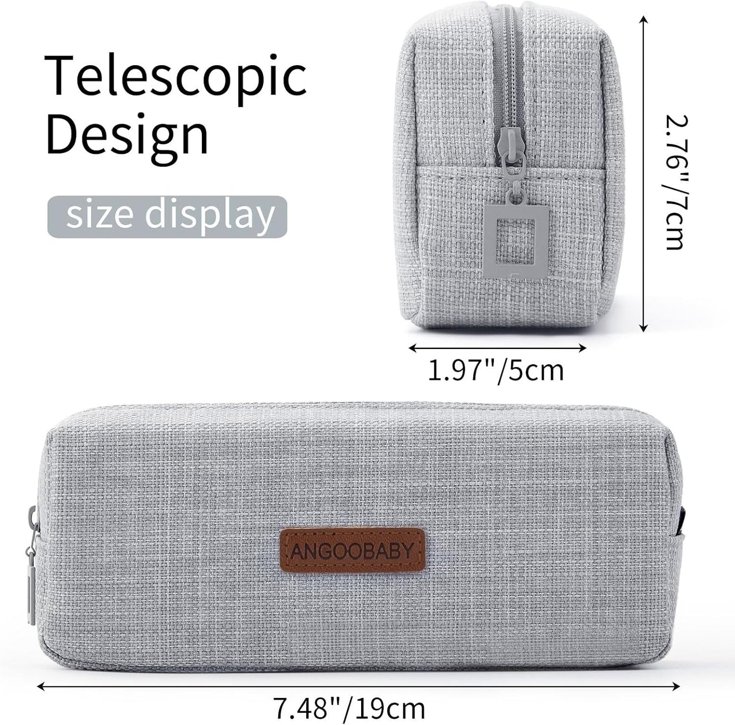ANGOOBABY Small Pencil Case Student Pencil Pouch Coin Pouch Cosmetic Bag Office Stationery Organizer For Teen School-Beige