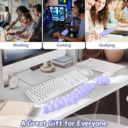 Sushret Cloud Wrist Rest for Keyboard and Mouse, Memory Foam PU Leather Keyboard Wrist Rest with Ergonomic Support, Non-Slip Base, Cute Arm Rest Pad & Palm Cushion, Office Desk Accessory, Purple