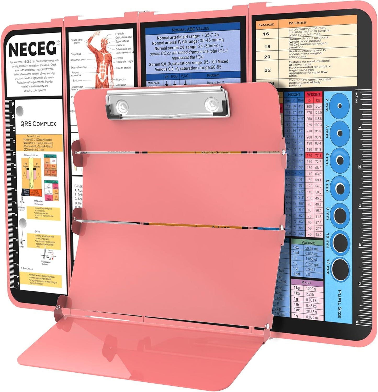 Nursing Clipboard Foldable-4 Layers Aluminum Nurse Foldable Clipboard Nursing Medical Edition Cheat Sheets, Pocket Size Pen Clip for Nurses Students School and Doctors-Pink