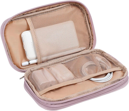 NISHEL Travel Cord Organizer Case, Double Layers Tech Electronic Bag, Essentials for Charger, Cable, Phone, Flash drive, Medium, Pink