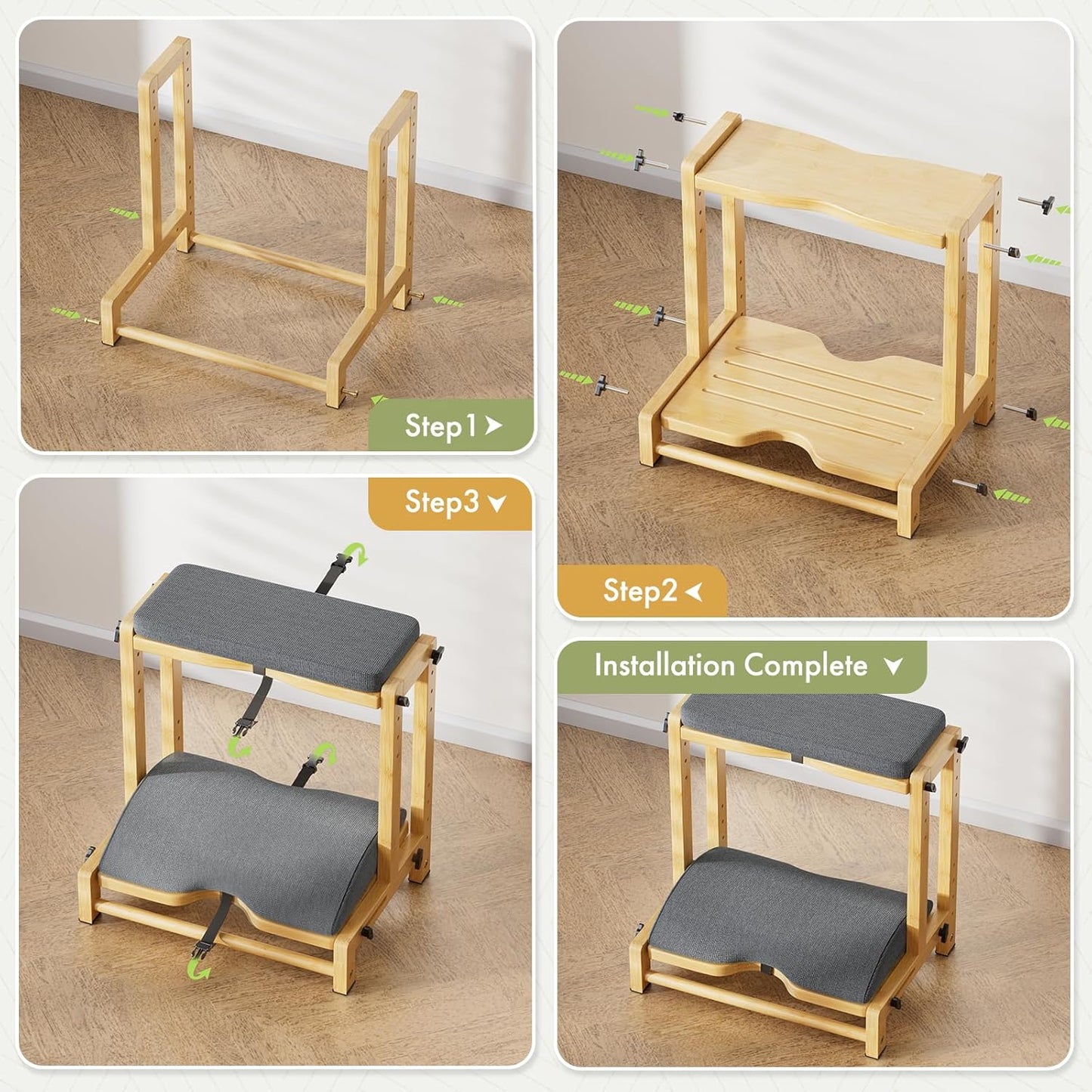 Double Step Foot Rest Under Desk, Adjustable Wooden Desk Foot Rest with 4 Heights, Ergonomic Foot Stool with Cushion for Office, Gaming & Study (Natural Color)