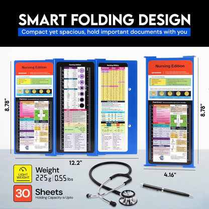 Nursing Clipboard Foldable with Medical Edition Cheat Sheets, 3 Layers Aluminum Foldable Clipboard for Nursing, Notepad for Students, Nursing School Essentials (Black)